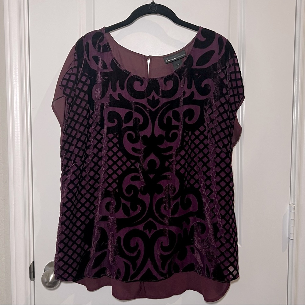 Lane Bryant Purple Sheer Velvet Top 14/16 EUC